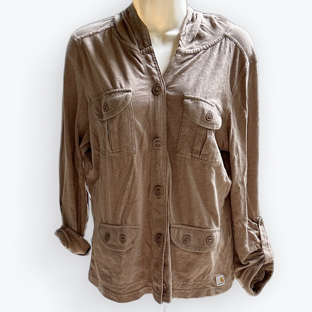 Cocoa Brown Carhartt Lightweight Cotton Streetwear Utility Hooded Work Shacket~S